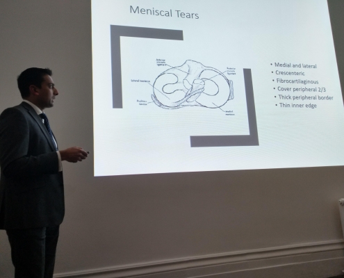 Mr Navraj Atwal, Consultant Orthopaedic Surgeon discussing sporting injuries of the knee at the Cobalt Centre, Cheltenham.